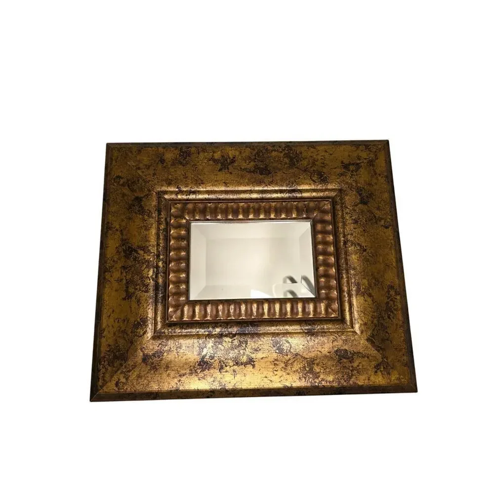 Antique Gold Textured Picture Frame With Ribbed Inner Design & Beveled Glass Ins
